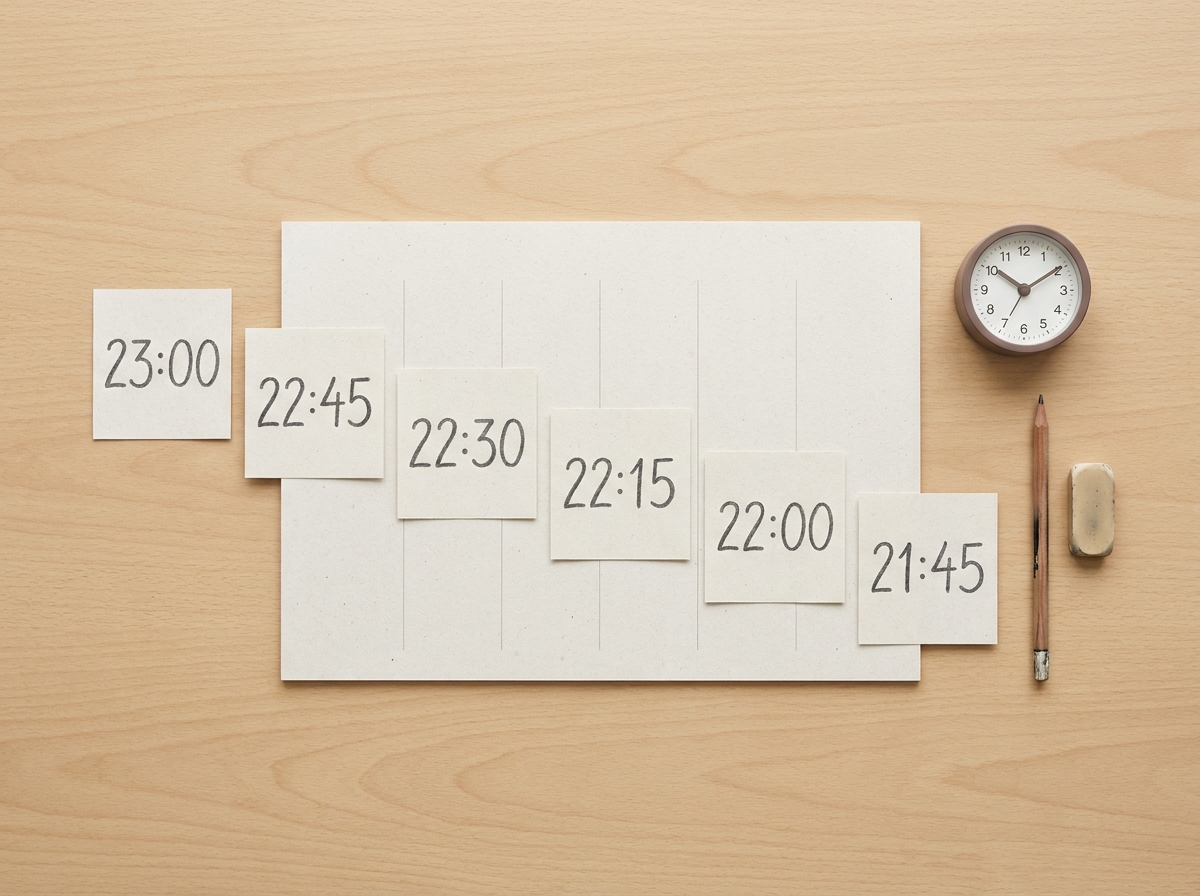 Plan semanal con horas de acostarse adelantadas poco a poco en intervalos de 15 minutos.