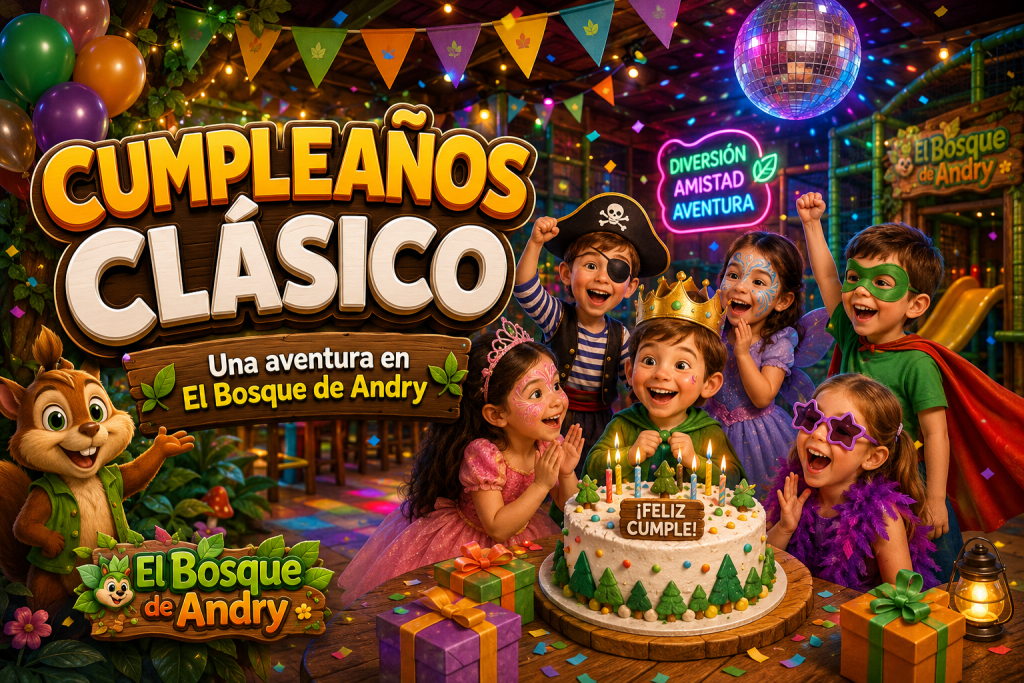 Cartel horizontal de Cumpleaños clásico en El Bosque de Andry