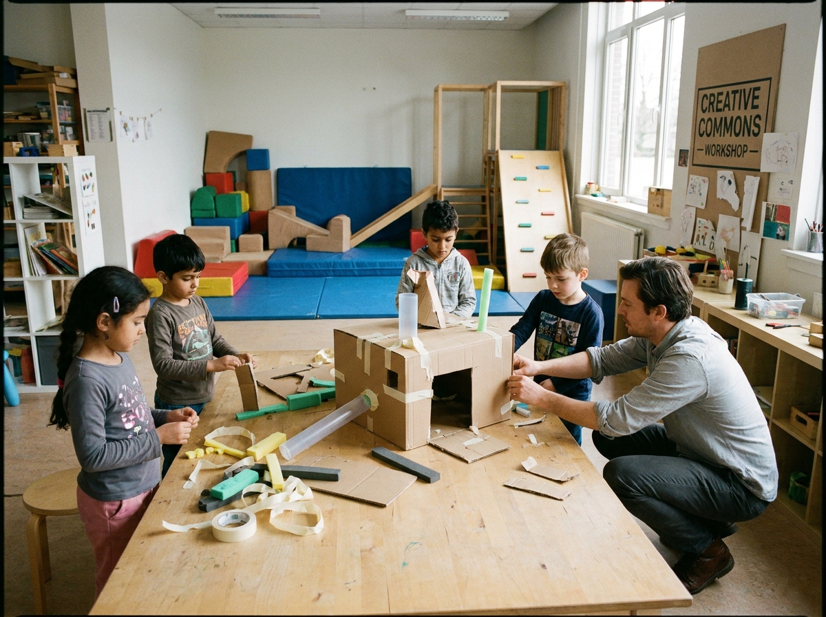 Grupo de niños realizando una actividad creativa durante una jornada lúdica de verano.